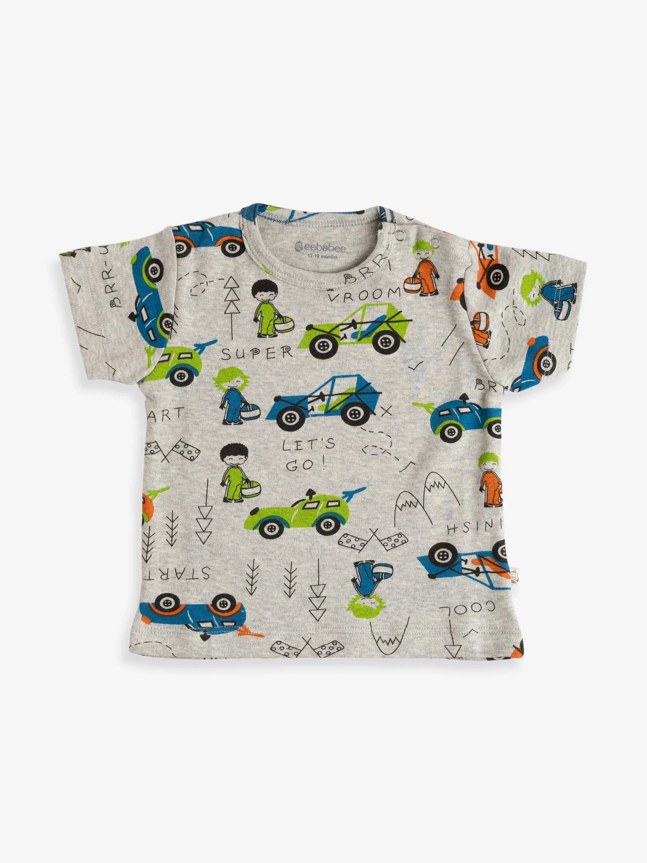 Half sleeve graphic pattern in white t-shirt & shorts for baby