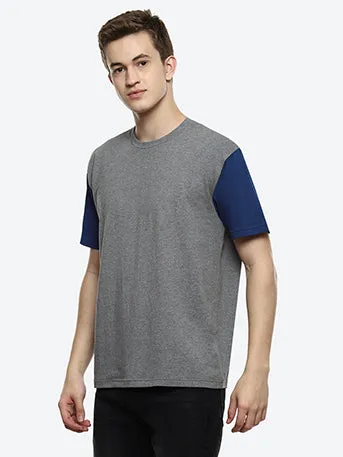 Hue Men's Grey Color Block Boxy T-shirt