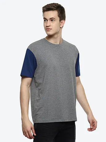 Hue Men's Grey Color Block Boxy T-shirt