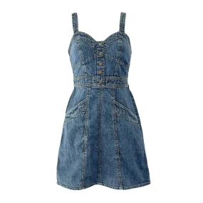 Japna Blue Denim Smocked Mini Dress - XS