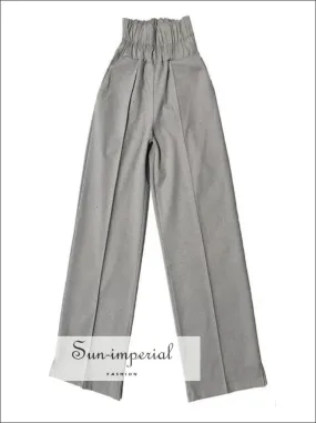 Kira Pants - Grey Wide Leg Trousers for Women High Waist Loose Fit Long Elastic Pants