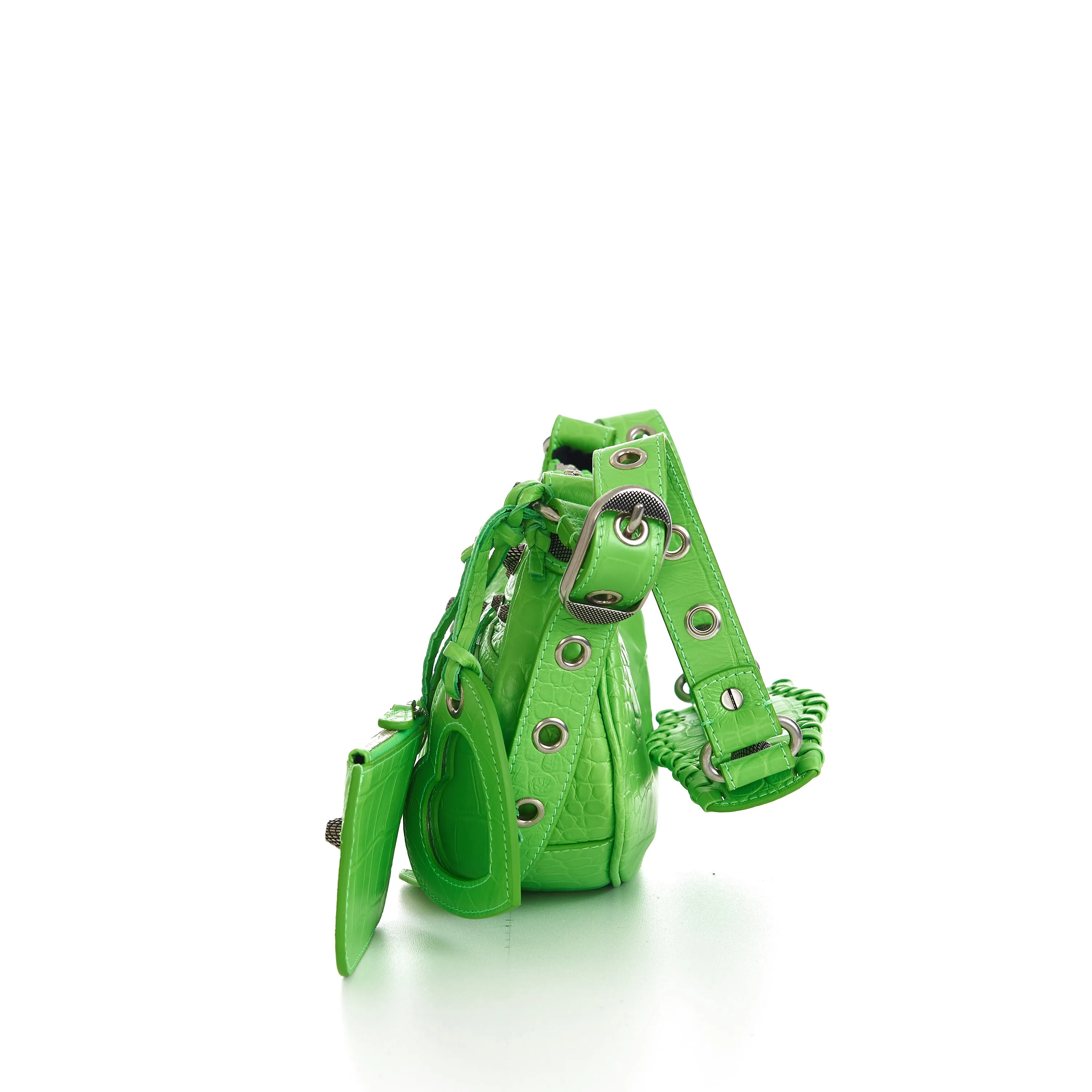 Le Cagole XS Shoulder Bag In Bright Green Crocodile Embossed Calfskin