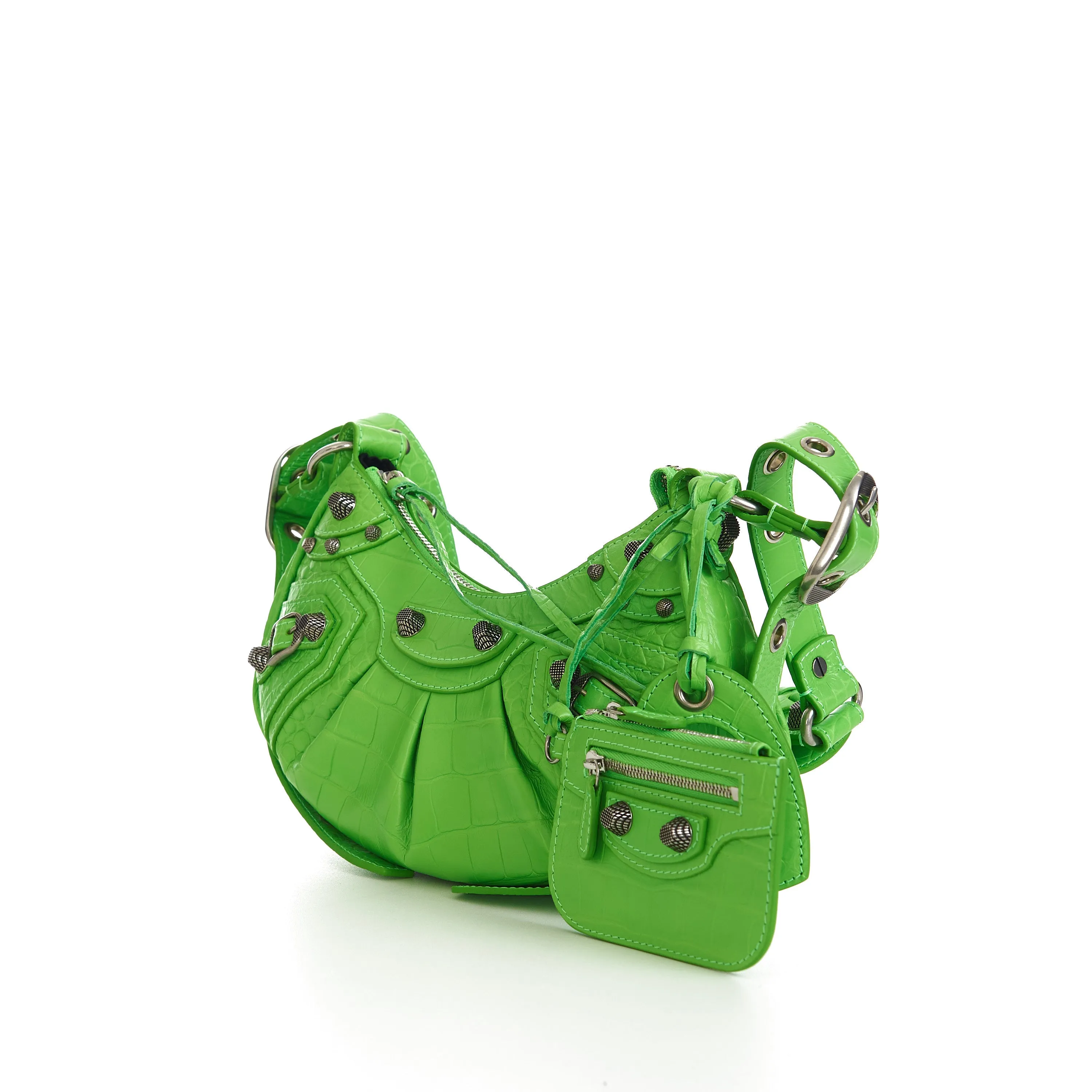 Le Cagole XS Shoulder Bag In Bright Green Crocodile Embossed Calfskin