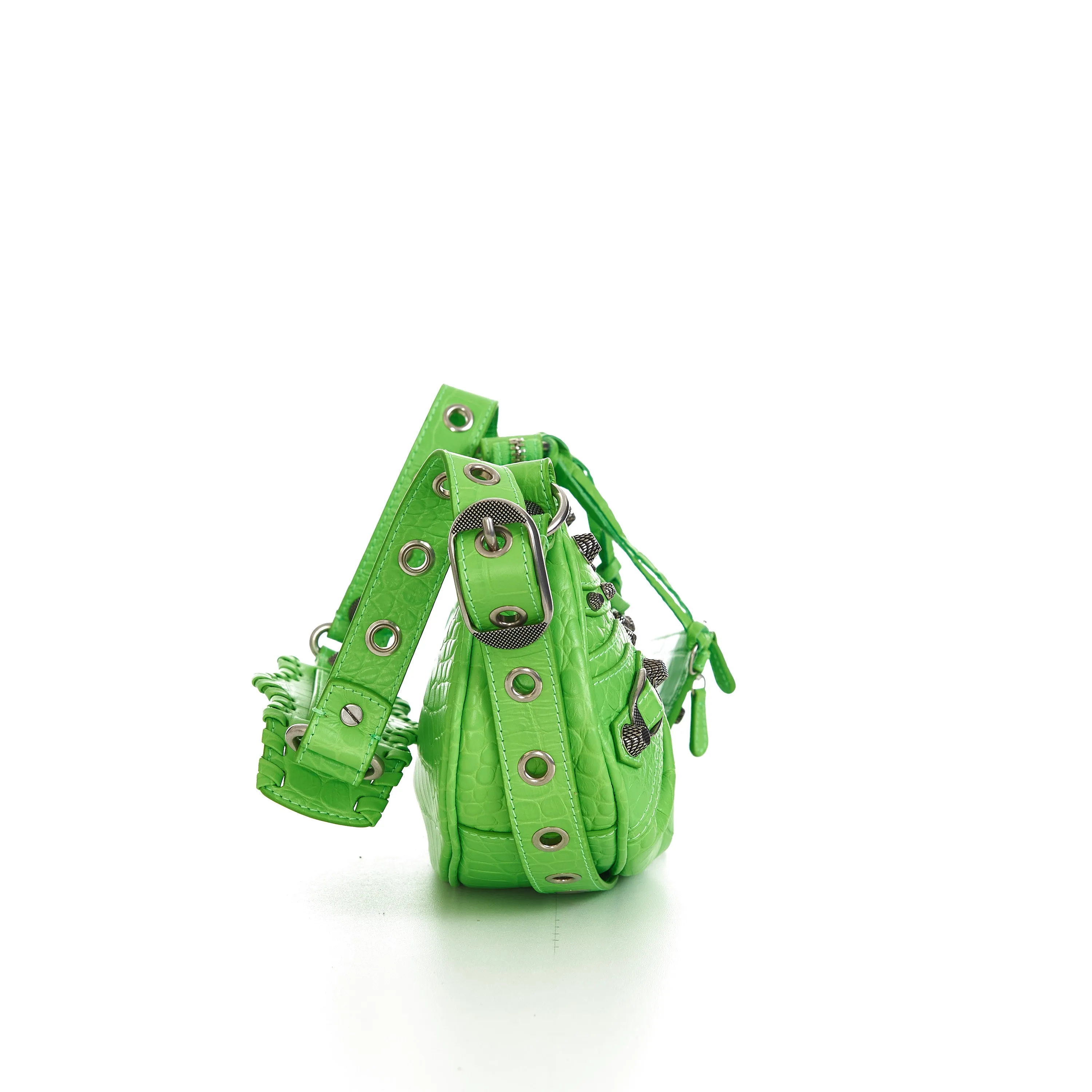 Le Cagole XS Shoulder Bag In Bright Green Crocodile Embossed Calfskin