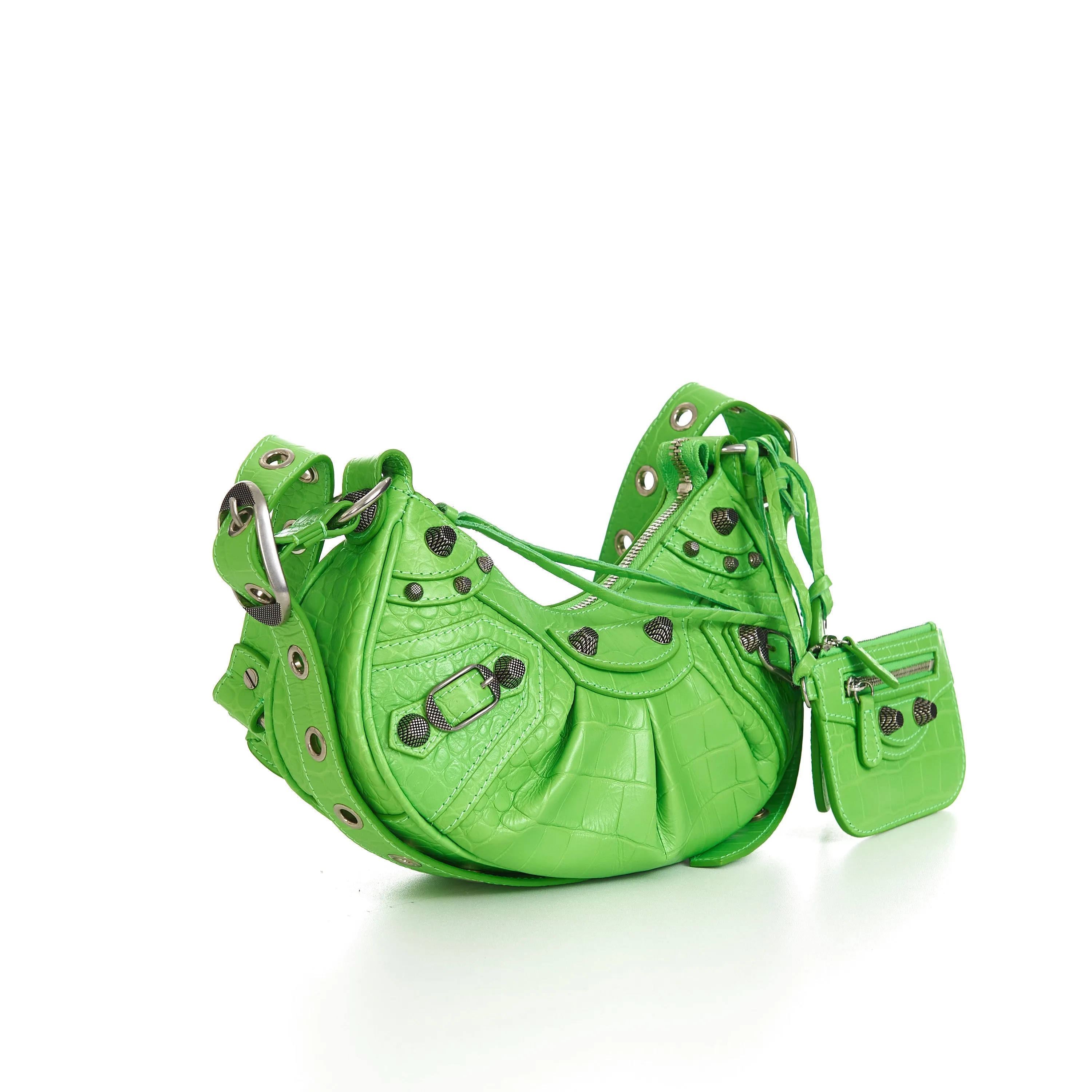 Le Cagole XS Shoulder Bag In Bright Green Crocodile Embossed Calfskin