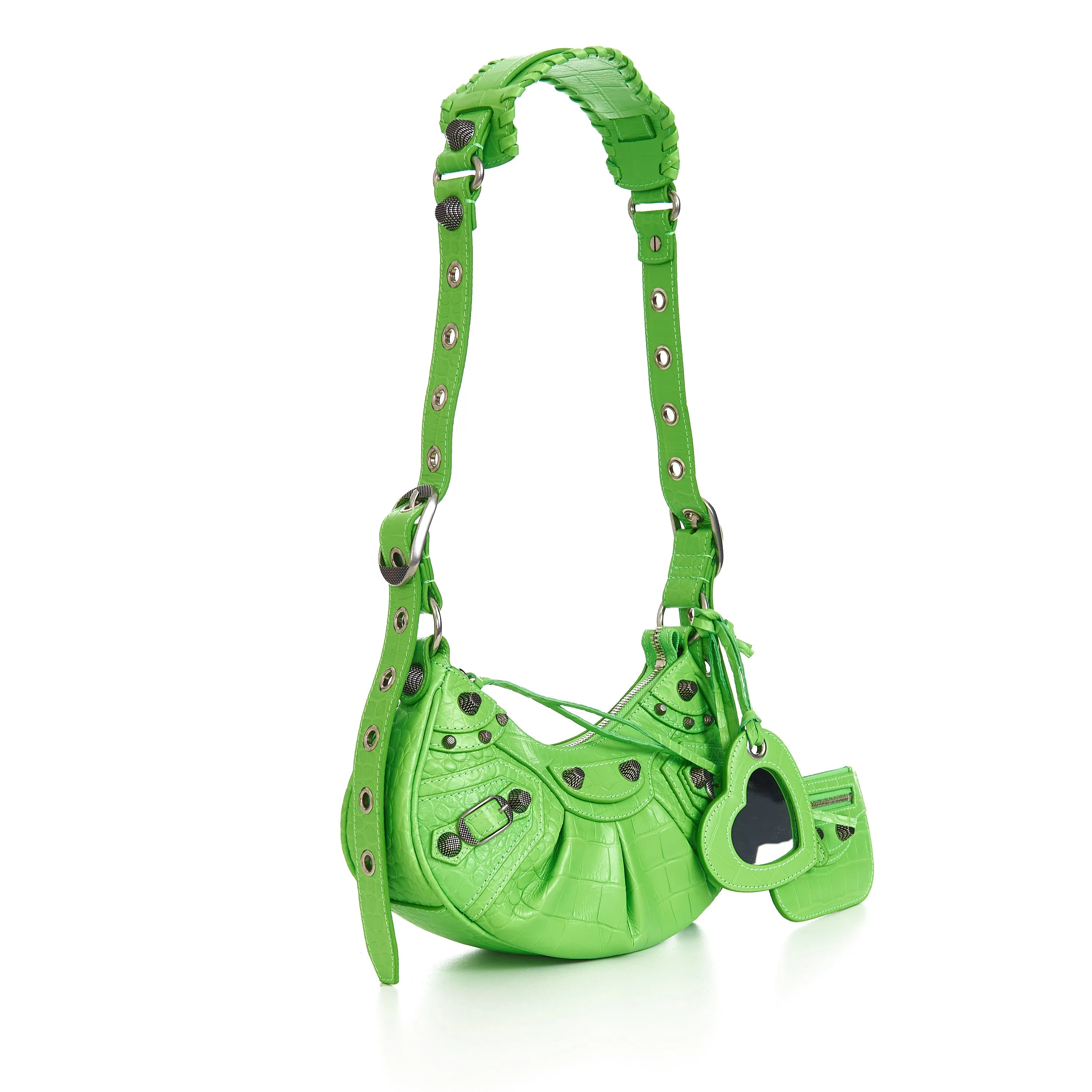 Le Cagole XS Shoulder Bag In Bright Green Crocodile Embossed Calfskin