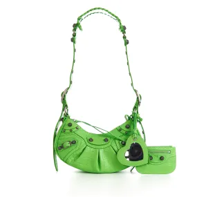 Le Cagole XS Shoulder Bag In Bright Green Crocodile Embossed Calfskin