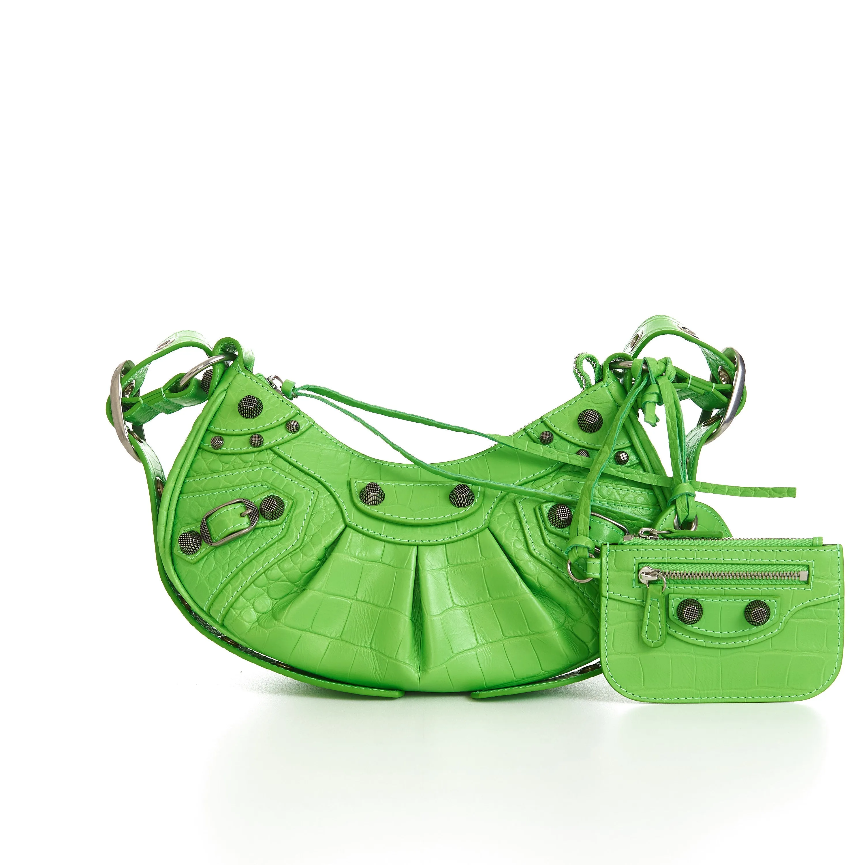 Le Cagole XS Shoulder Bag In Bright Green Crocodile Embossed Calfskin