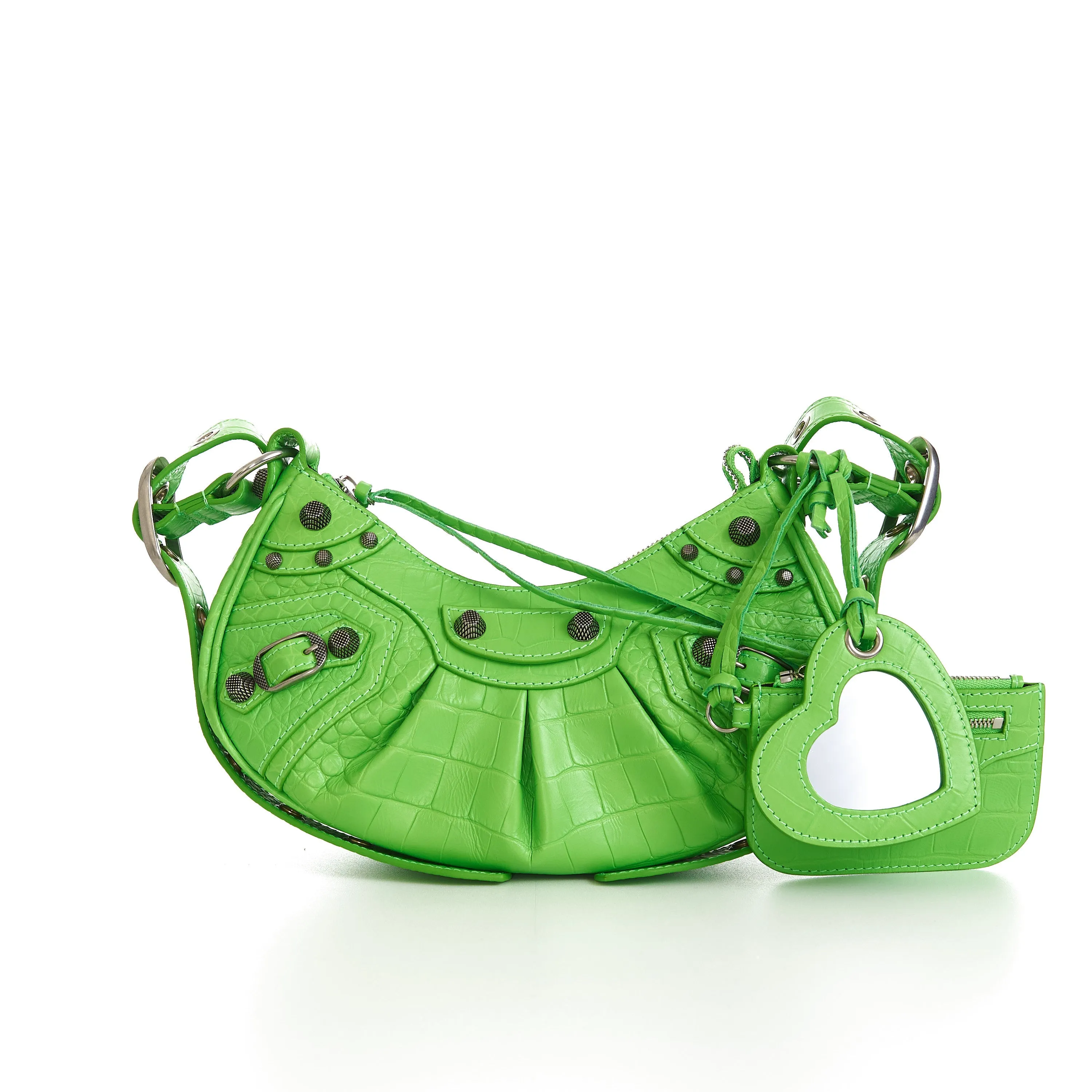 Le Cagole XS Shoulder Bag In Bright Green Crocodile Embossed Calfskin