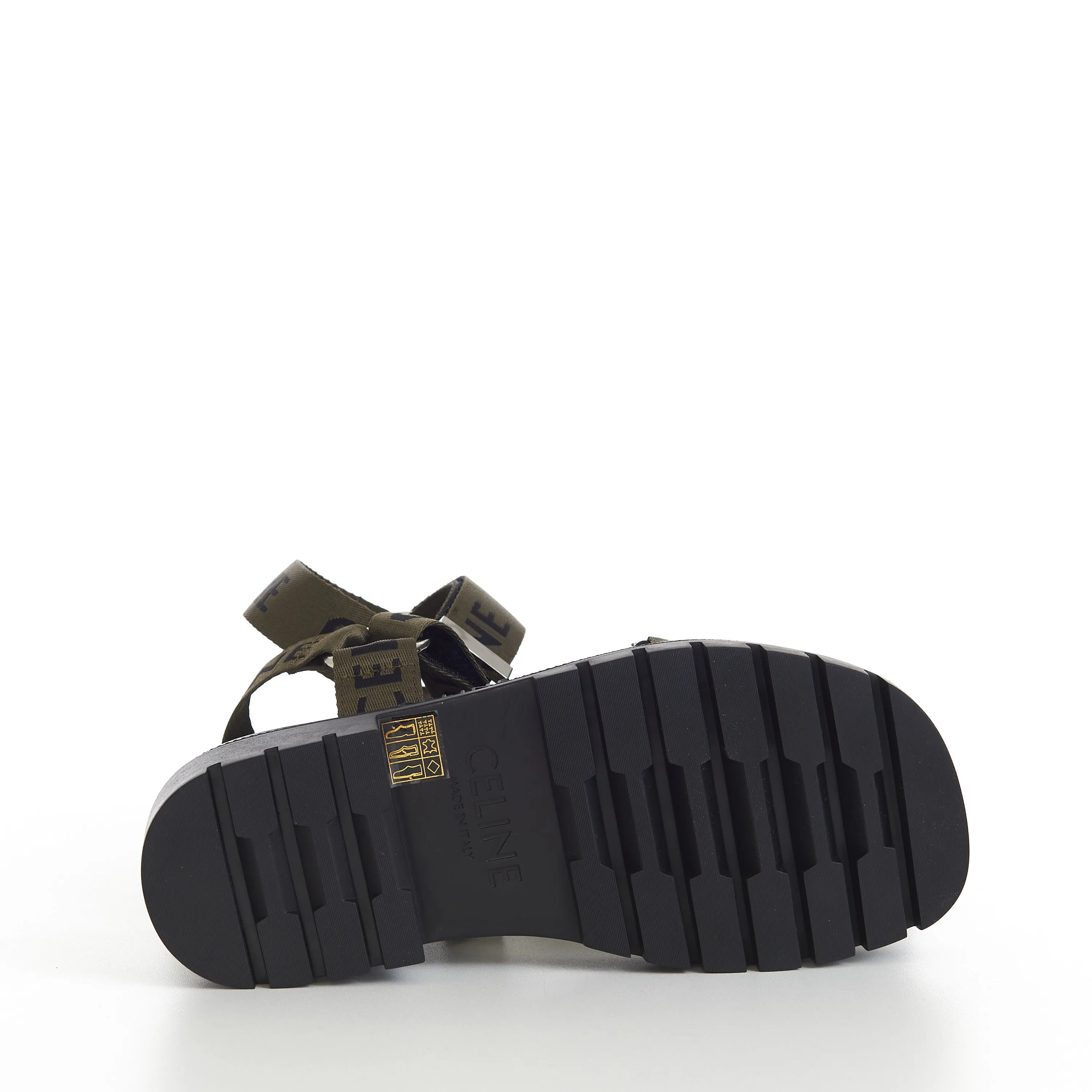 Leo Strappy Sandal In Khaki/Black Textile With "Celine" Jacquard