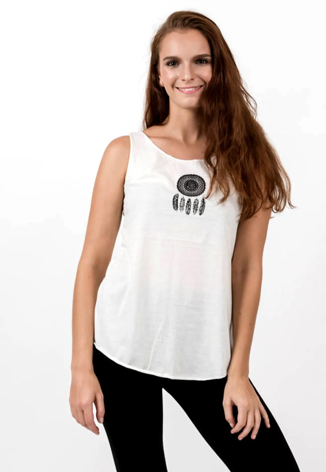 Loose Soft Vintage Style Women's Tank Tops Dream Catcher White