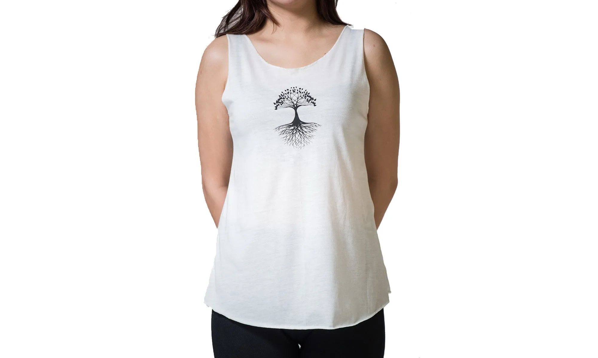 Loose Soft Vintage Style Women's Tank Tops Tree of Life White