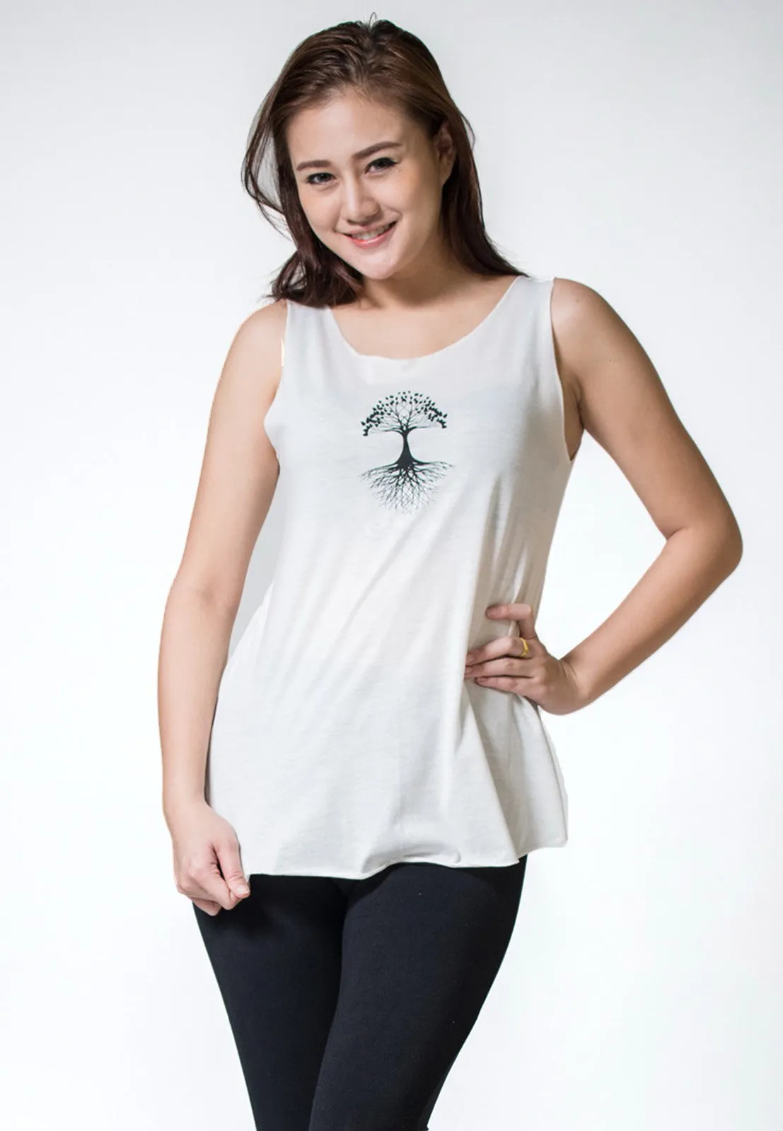 Loose Soft Vintage Style Women's Tank Tops Tree of Life White