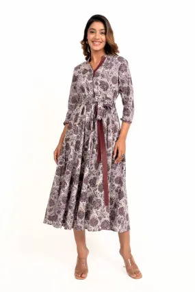 Mauve Ajrakh Printed Long Dress