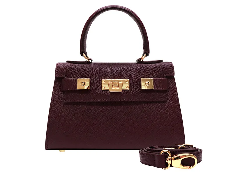 Maya Mignon Dolomite Pebble Print Calf Leather Handbag - Wine