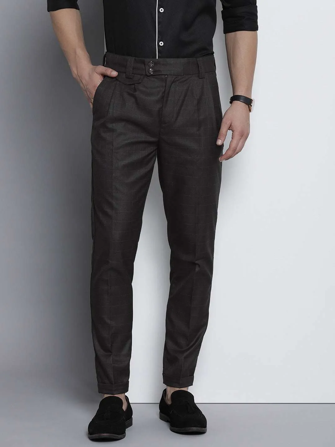 Men 2 Button Placket-Pleated Trouser