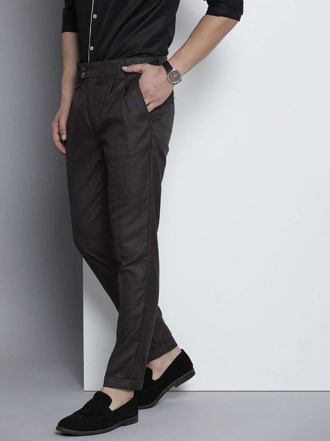 Men 2 Button Placket-Pleated Trouser