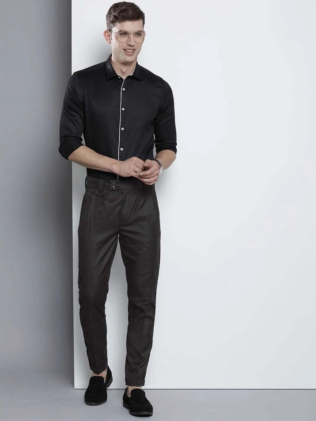 Men 2 Button Placket-Pleated Trouser