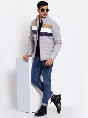 Mens Stylish Grey and Navy Blue Striped Lightweight Padded Outdoor Jacket