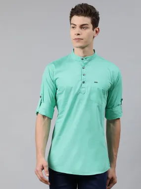 Men Sea Green Slim Fit Solid Casual Shirt