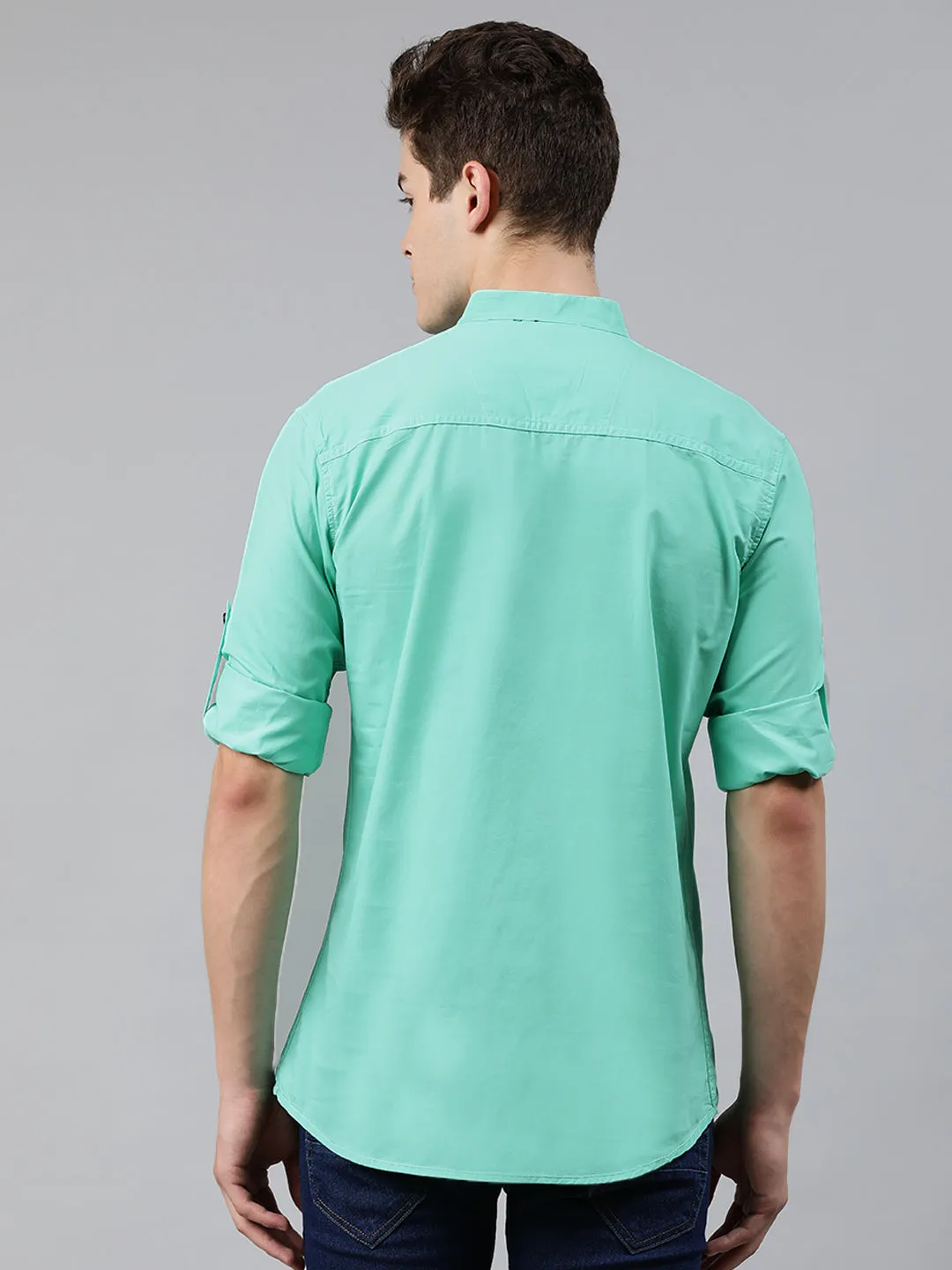 Men Sea Green Slim Fit Solid Casual Shirt