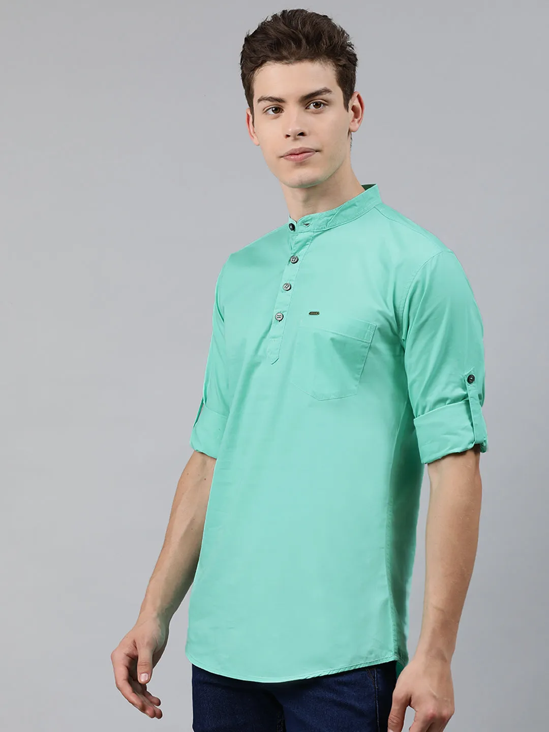 Men Sea Green Slim Fit Solid Casual Shirt