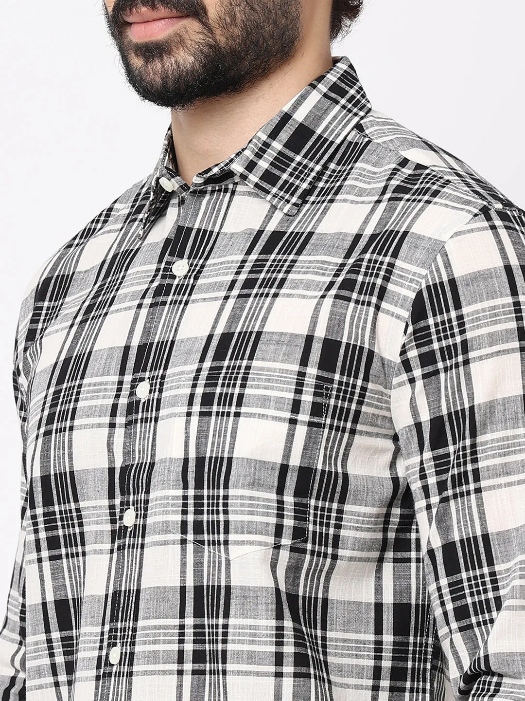 Men's Black Cotton Regular Fit Checked Shirt