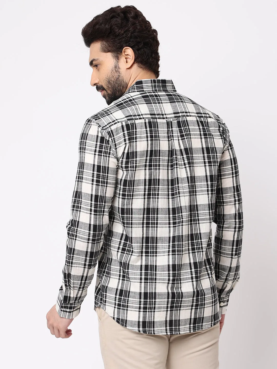 Men's Black Cotton Regular Fit Checked Shirt