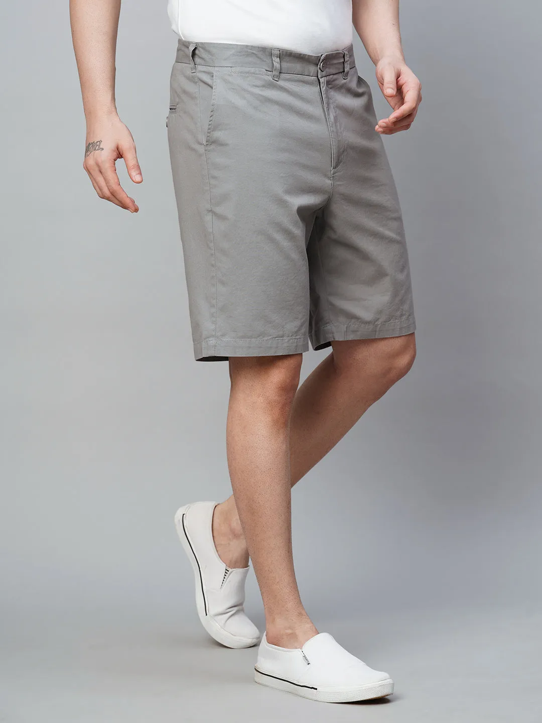 Men's Dark Grey Cotton  Regular Fit Shorts