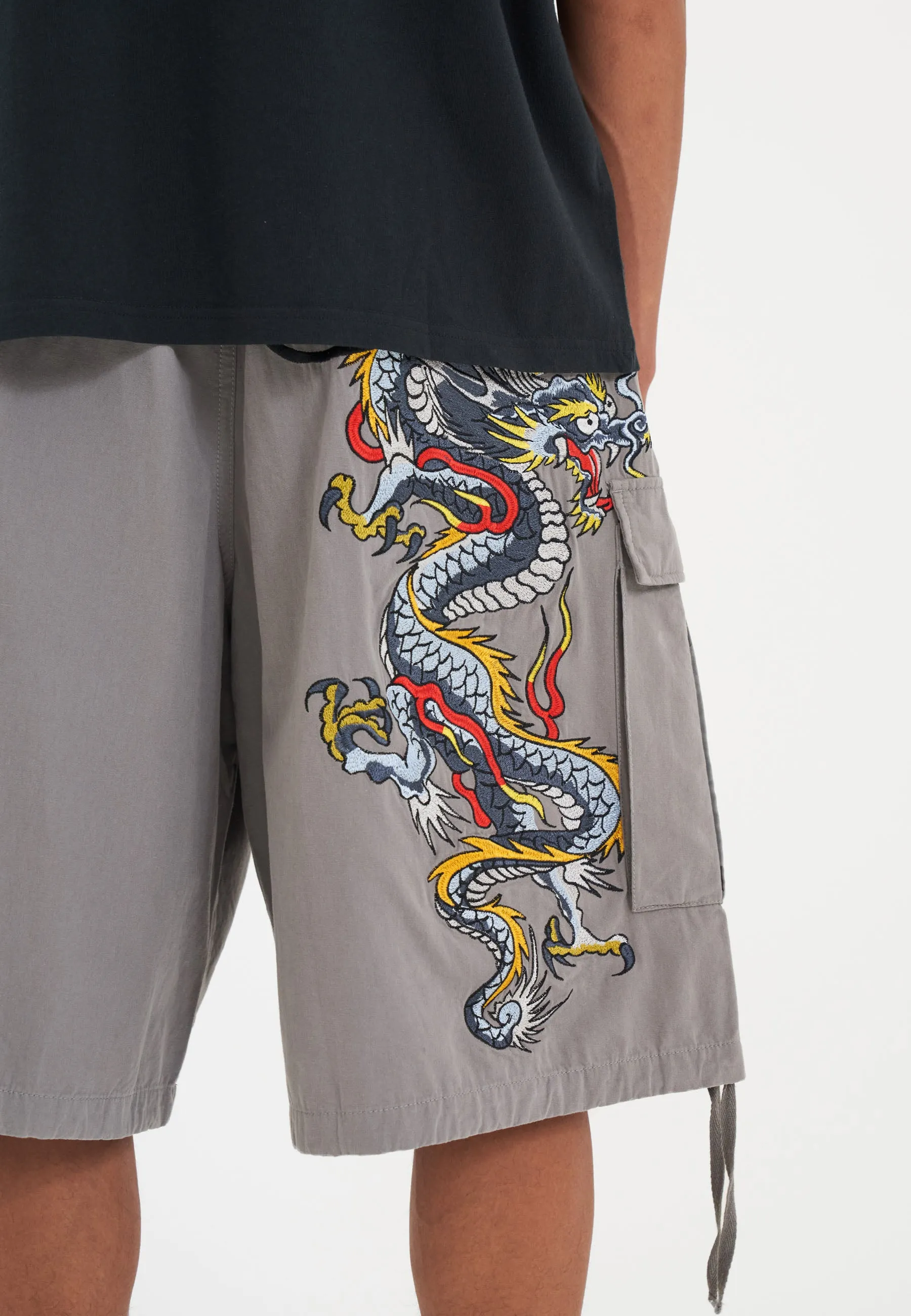 Mens Dragon Crawl Woven Cargo Shorts - Grey