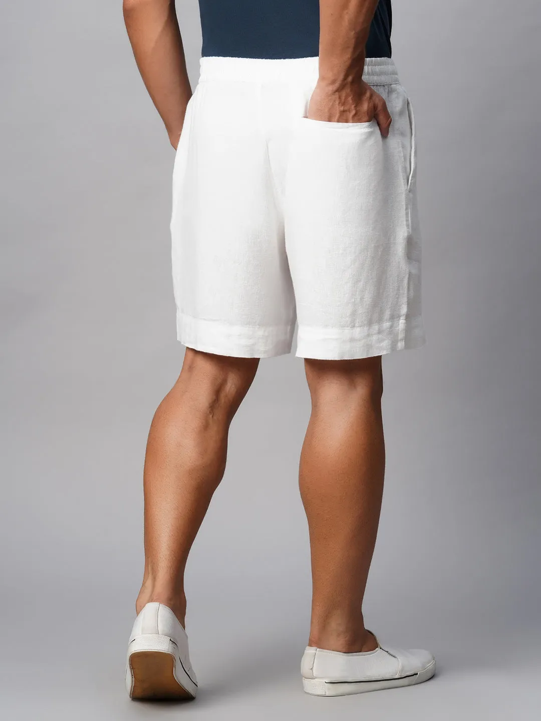 Men's Linen Viscose White Regular Fit Shorts