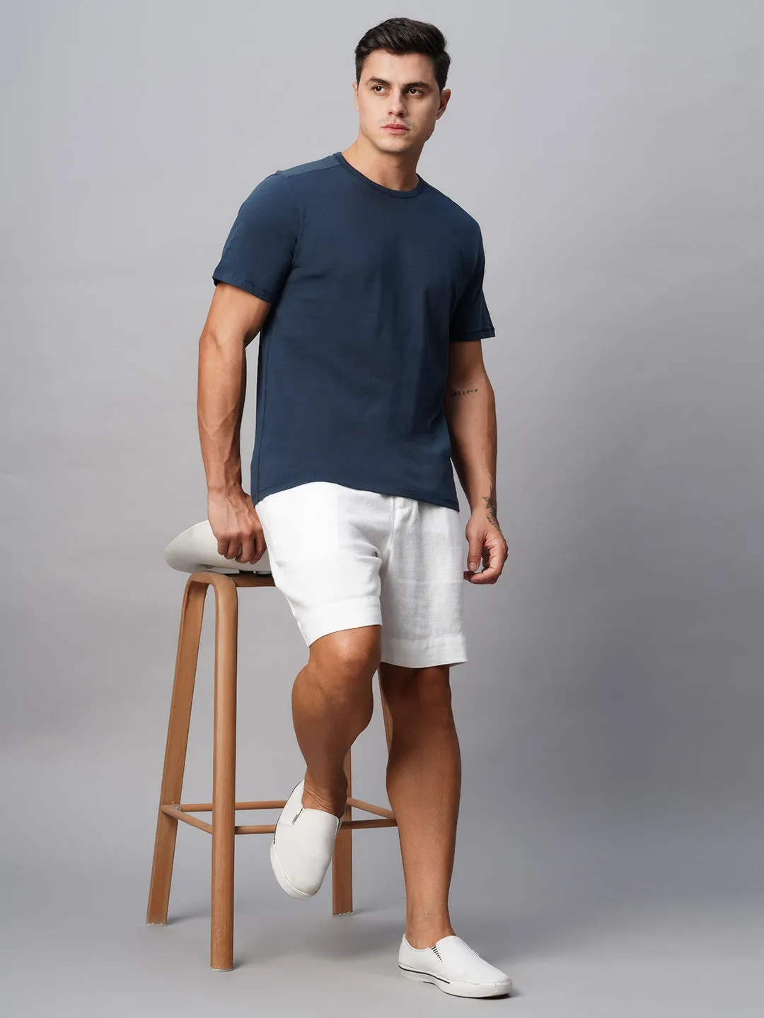 Men's Linen Viscose White Regular Fit Shorts