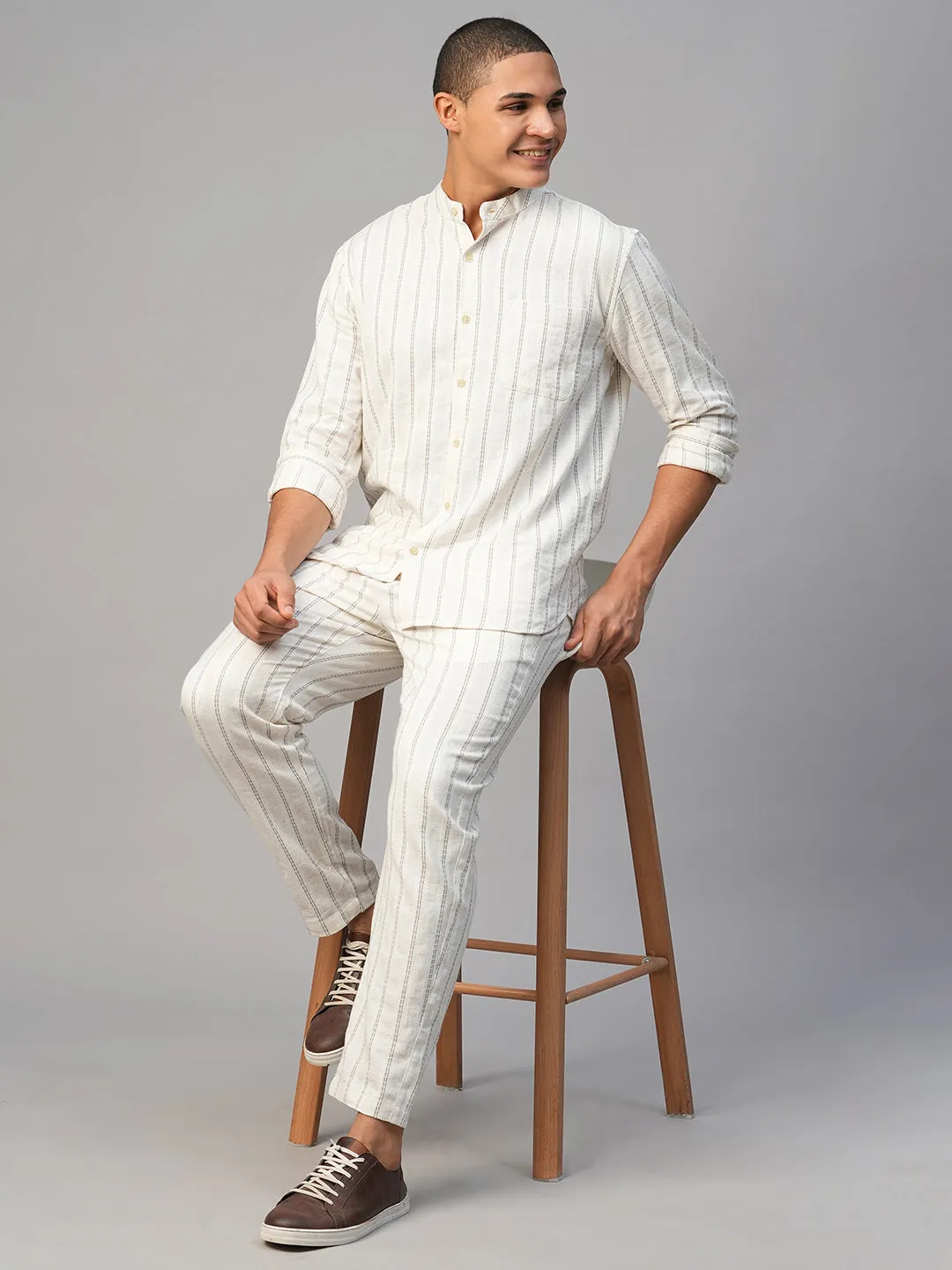 Men's Natural Cotton Linen Regular Fit Shirt