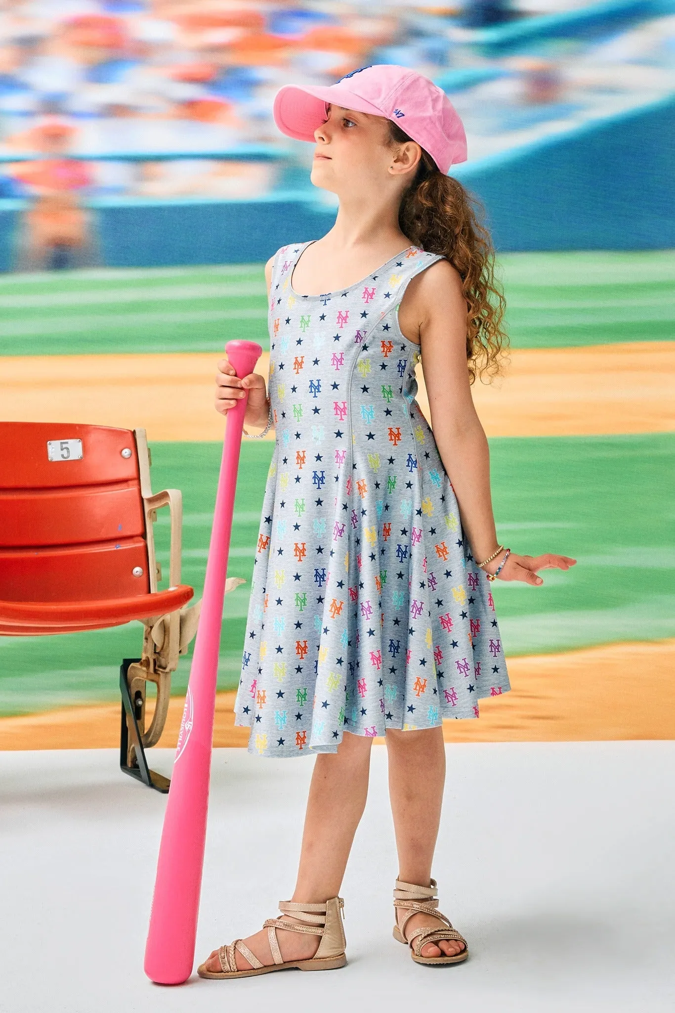 Mets Kids Skater Dress in Rainbow Monogram