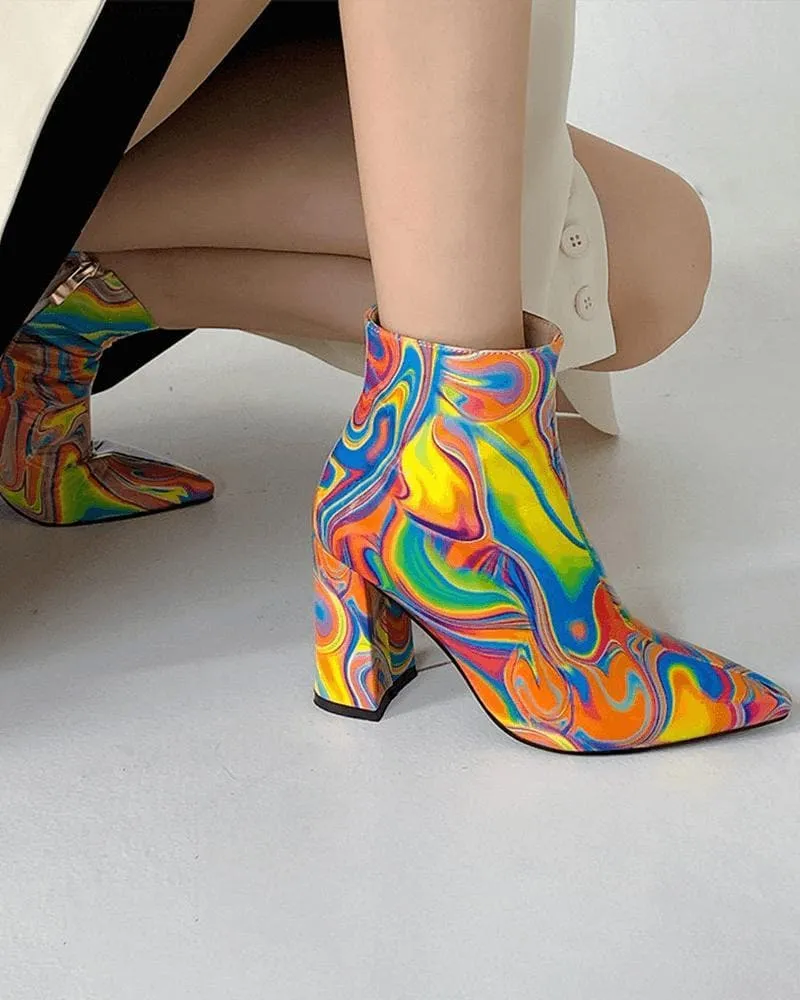 Multicolor Zipper Pointed Toe Boots