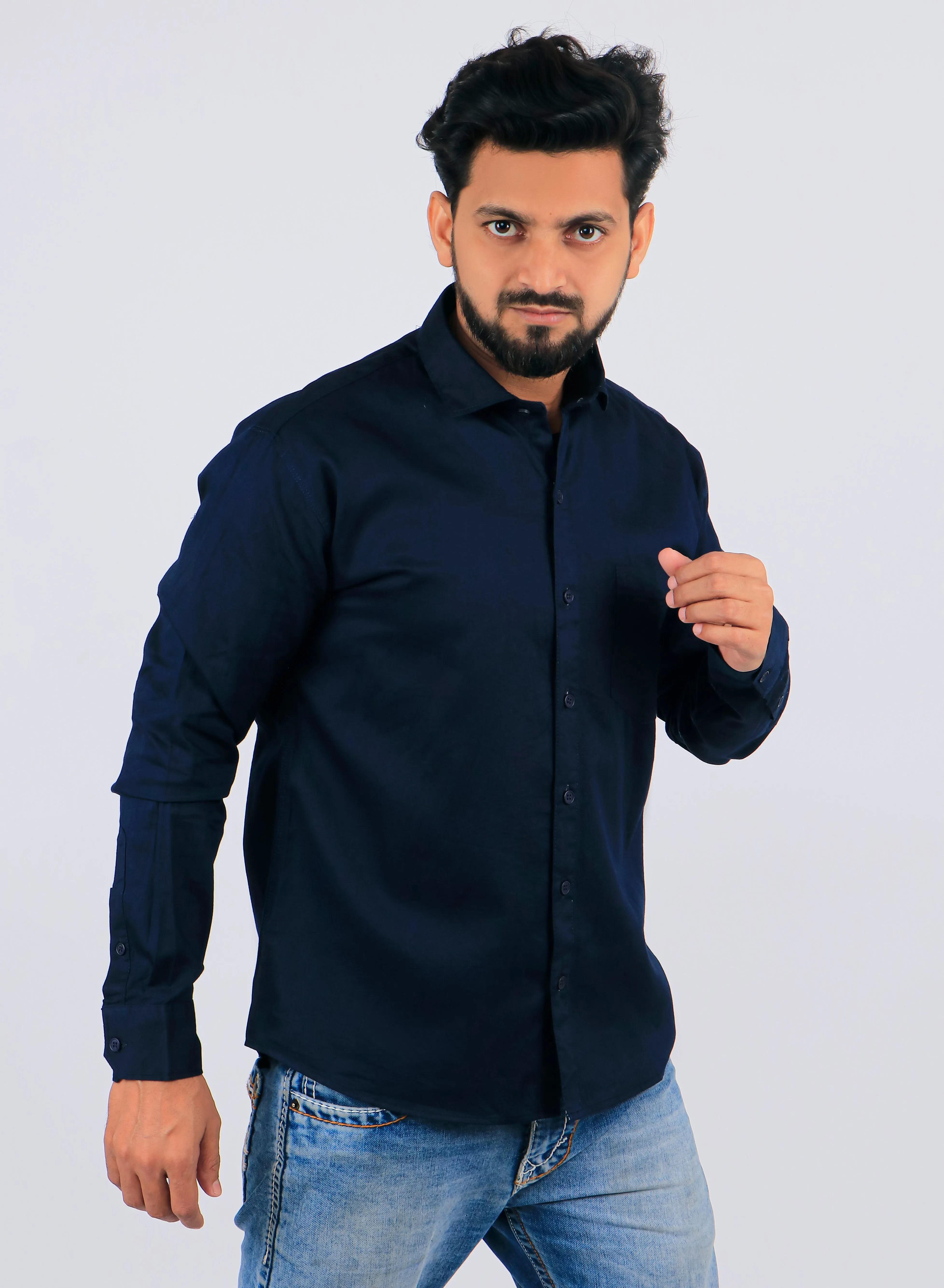 Navy Blue Men Regular Fit Full Sleeves Casual Shirt