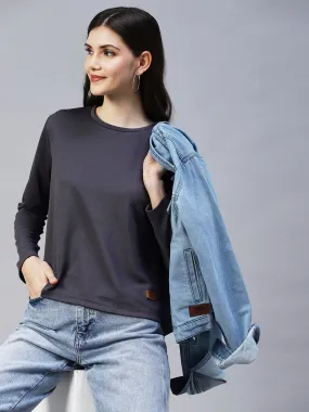 Round Neck Full Sleeves Poly Corduroy Top