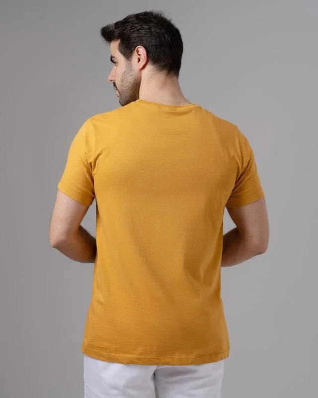 ROUND NECK PRINTED T-SHIRT - MUSTARD