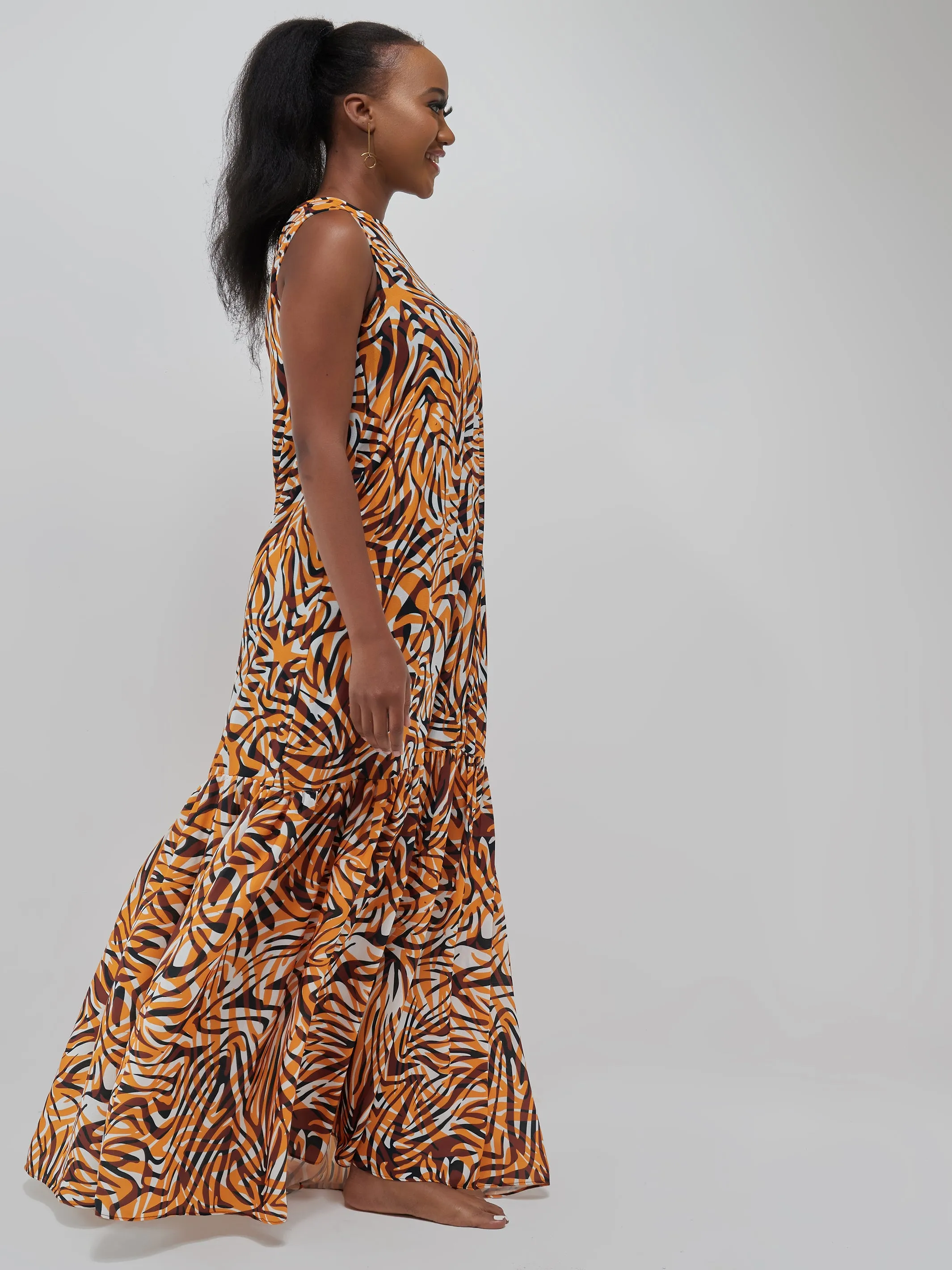 Safari Ayana Sleeveless Maxi Dress - Mustard Print