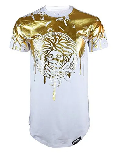 SCREENSHOTBRAND MENS HIPSTER HIP-HOP PREMIUN TEES - STYLISH LONGLINE LATEST FASHION PRINT T-SHIRTS GOLD FOIL MD - WHITE - SMALL