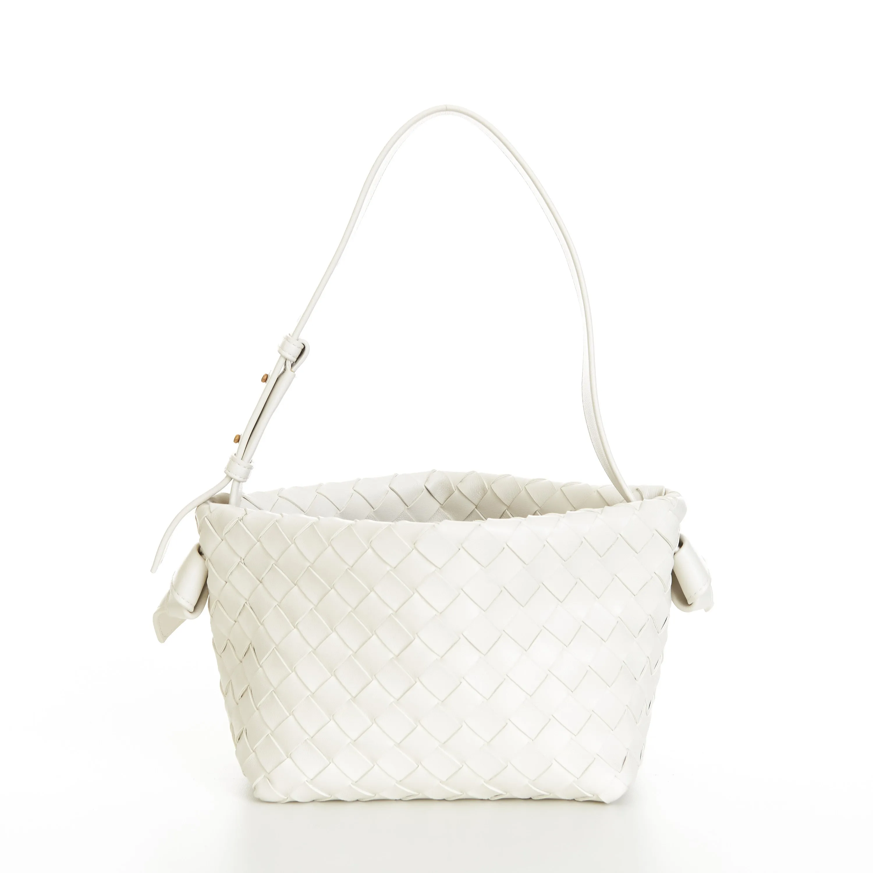 Small Tie Shoulder Bag In White Intrecciato Leather