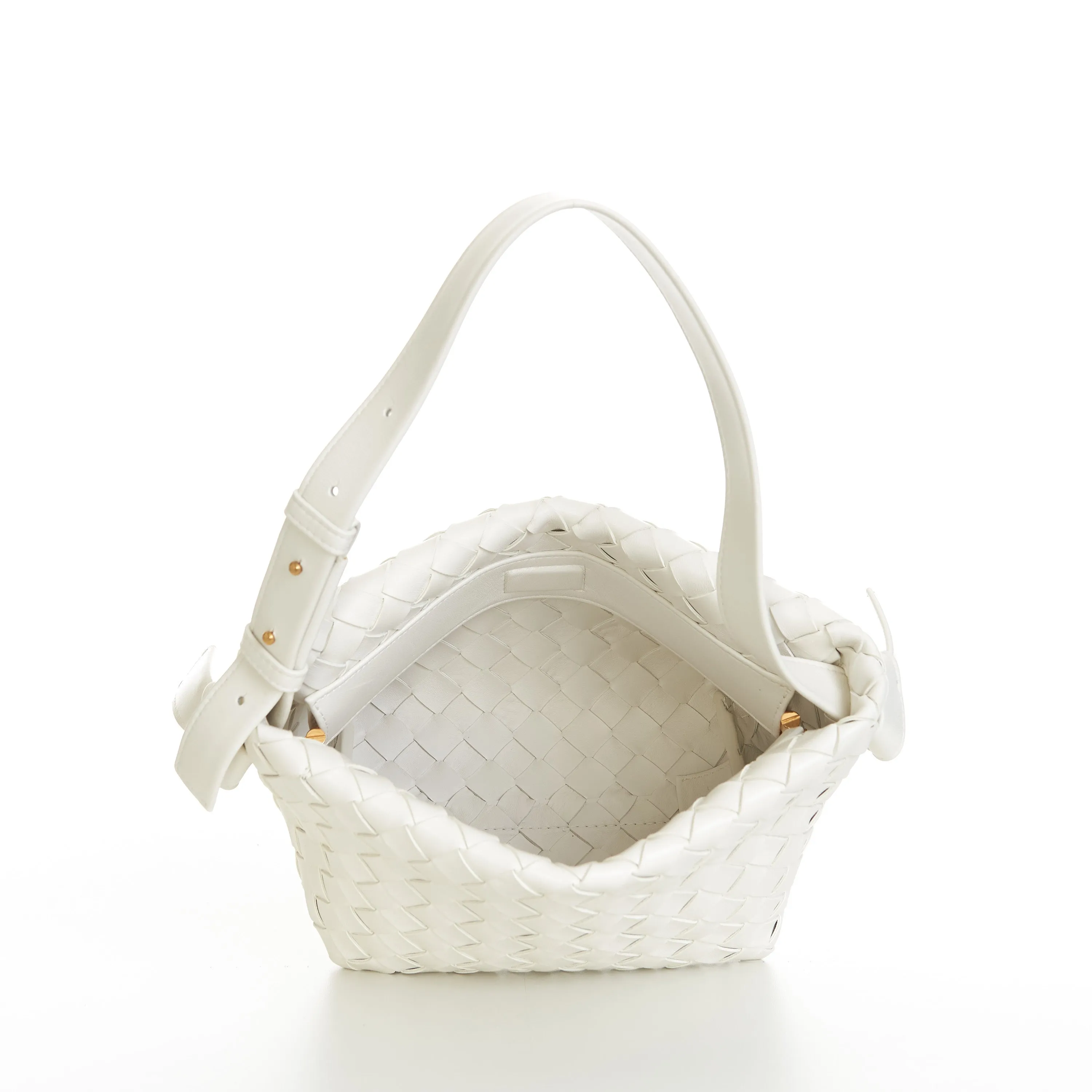 Small Tie Shoulder Bag In White Intrecciato Leather