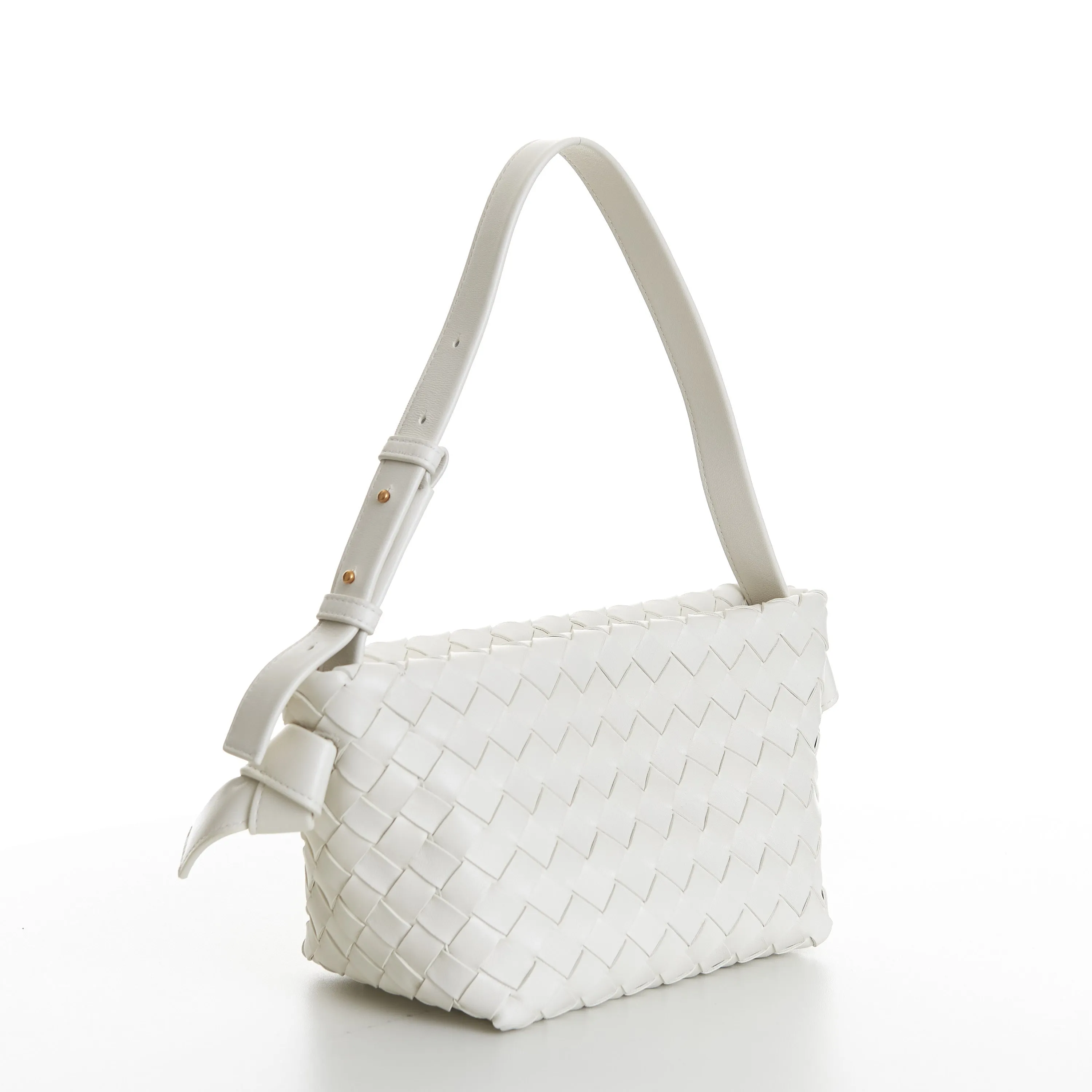 Small Tie Shoulder Bag In White Intrecciato Leather