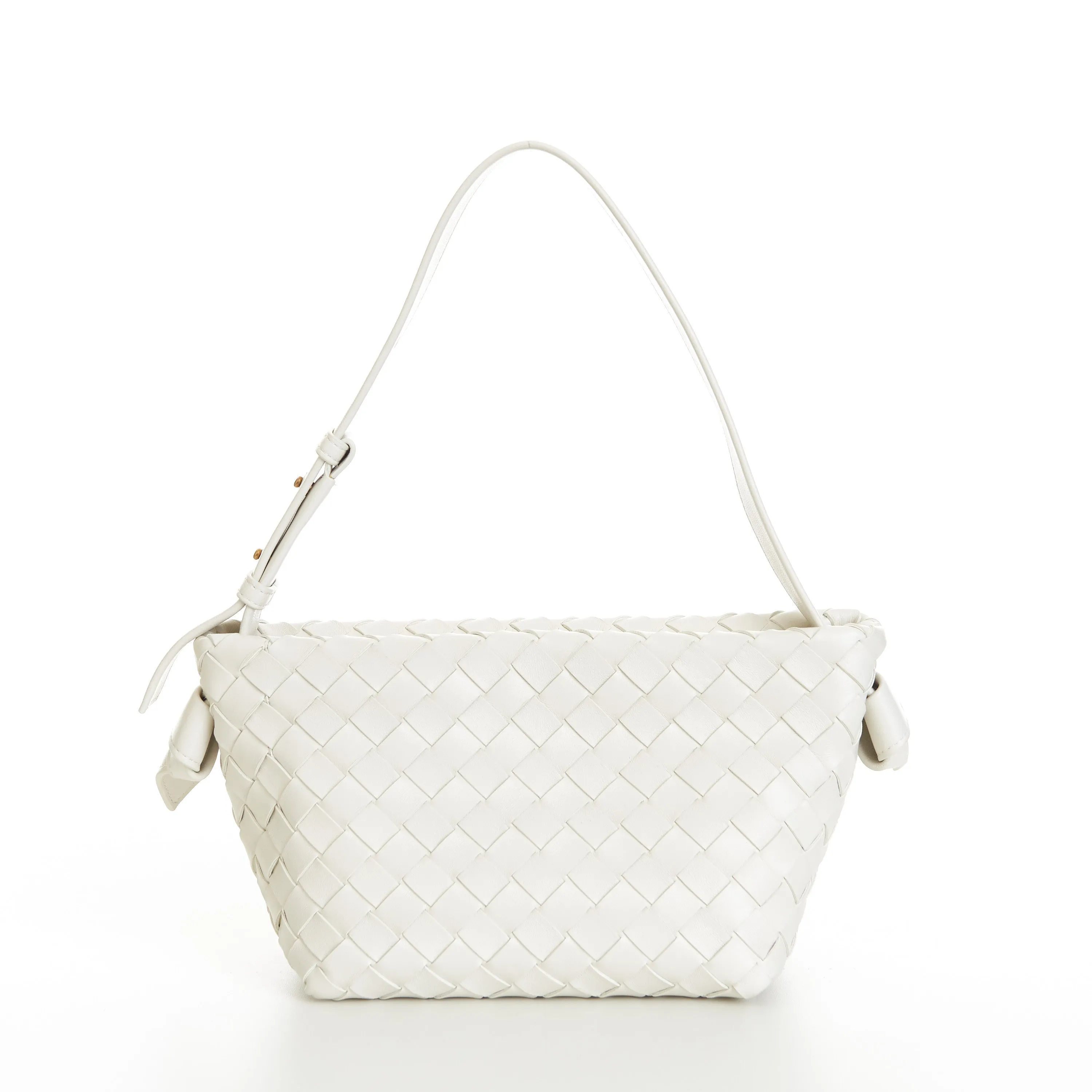 Small Tie Shoulder Bag In White Intrecciato Leather