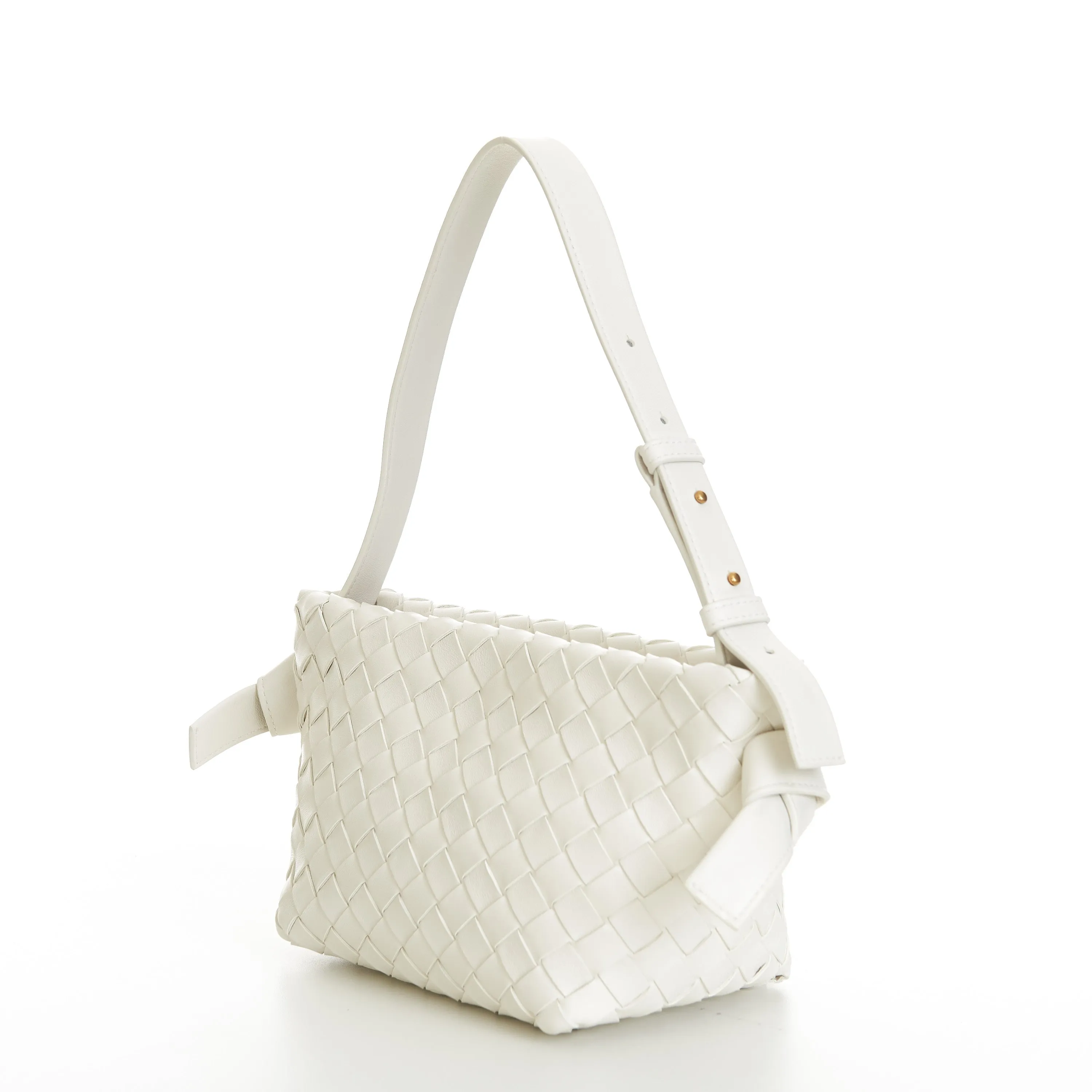 Small Tie Shoulder Bag In White Intrecciato Leather