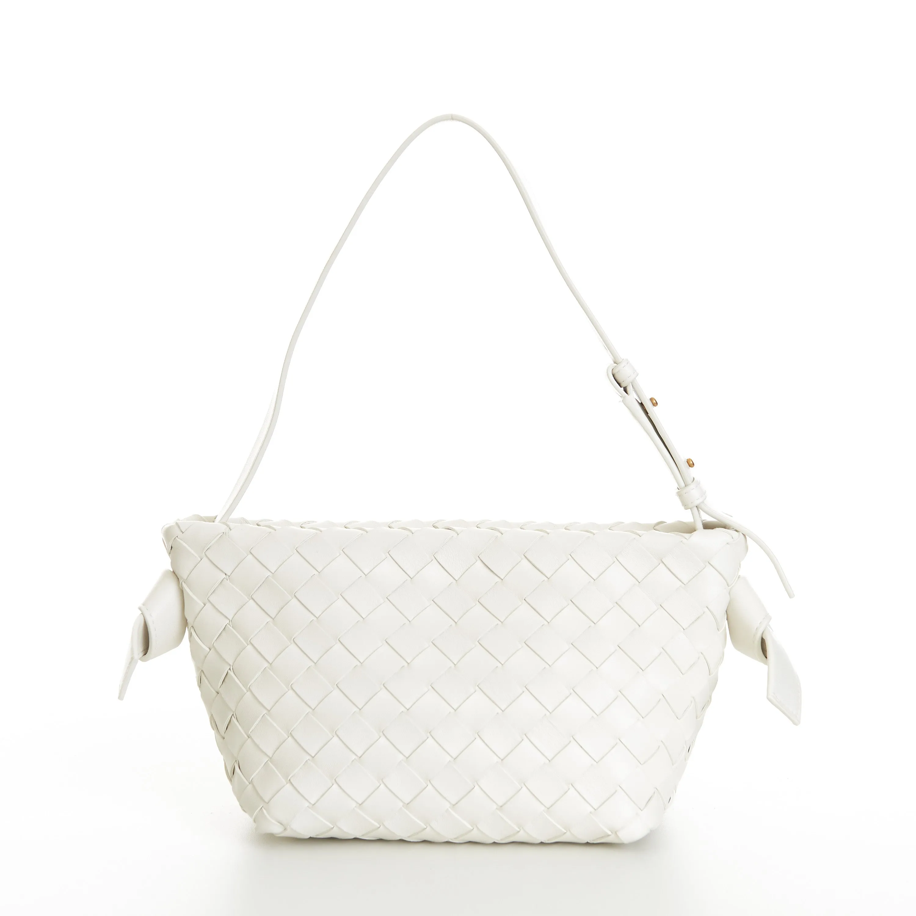 Small Tie Shoulder Bag In White Intrecciato Leather