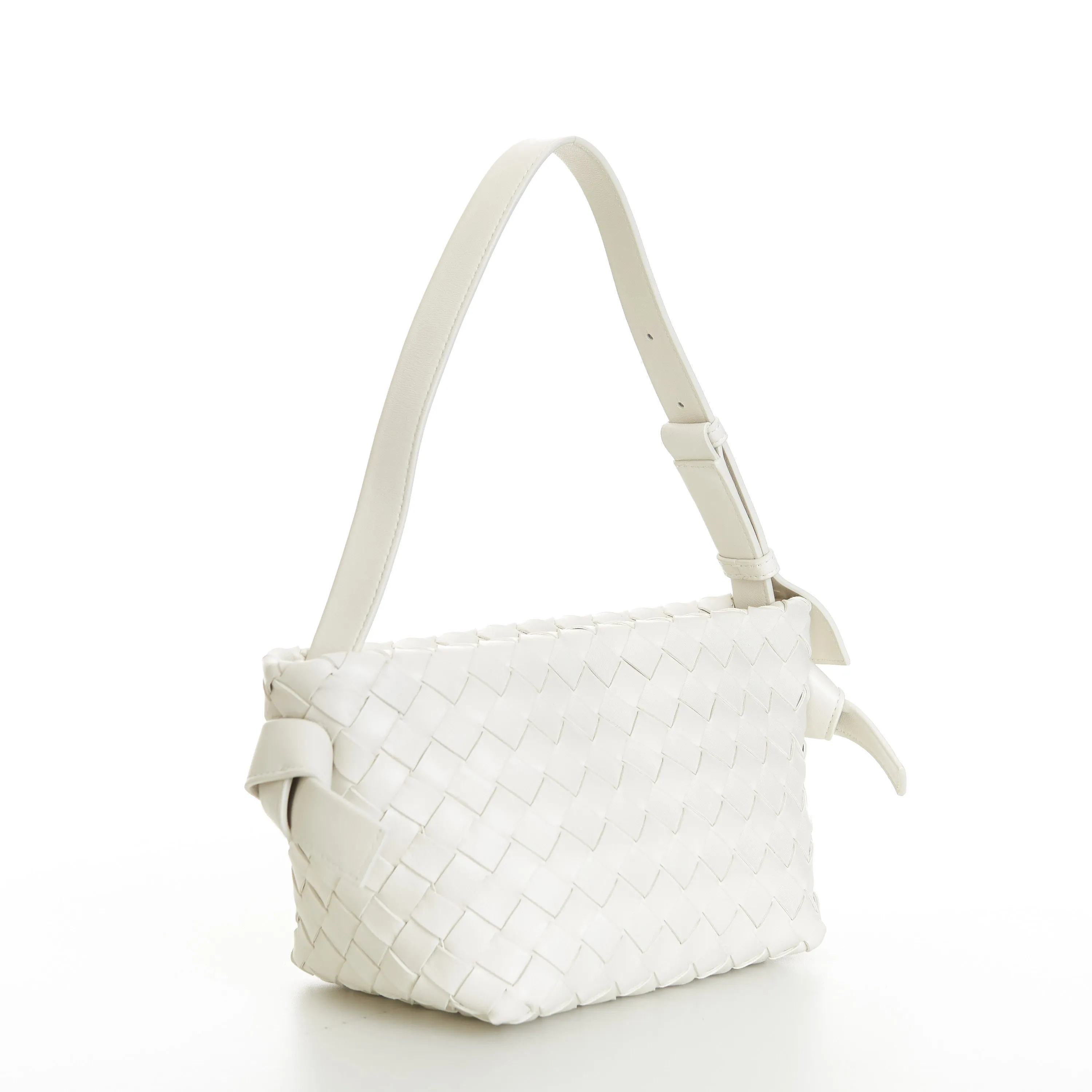 Small Tie Shoulder Bag In White Intrecciato Leather