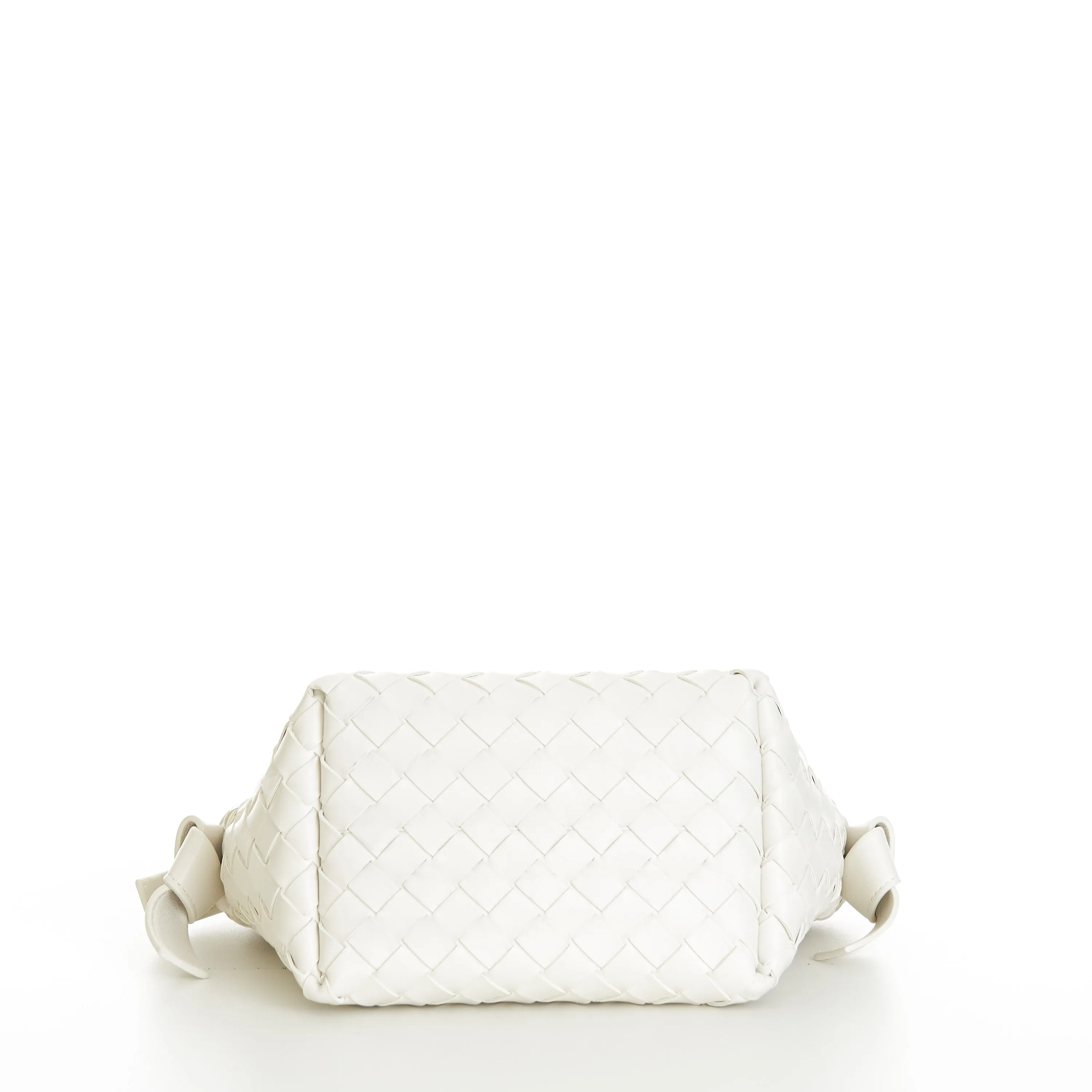 Small Tie Shoulder Bag In White Intrecciato Leather