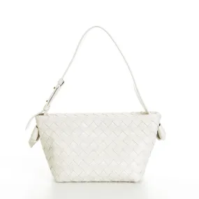 Small Tie Shoulder Bag In White Intrecciato Leather