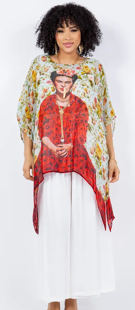 Sunheart Plus Frida Kahlo Oversize Tunic Top Lagenlook Boho Hippie Chic SML-6X 